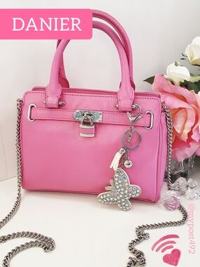 Danier💋Pink Leather Crossbody Satchel Handbag with Butterfly Charm